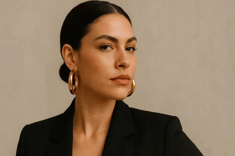 Bold gold hoop earrings for a statement look. Bold gold hoop earrings for a statement look.
