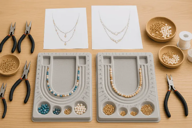 Organized jewelry-making workspace. Organized jewelry-making workspace.