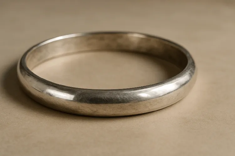 Silver bracelet with shiny metallic finish and patina. Silver bracelet with shiny metallic finish and patina.