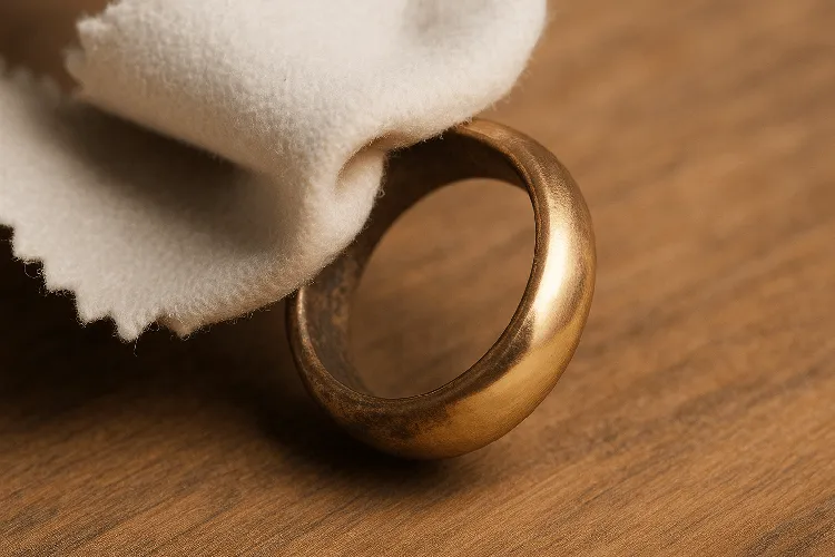 Polishing tarnished brass jewelry to restore shine Polishing tarnished brass jewelry to restore shine