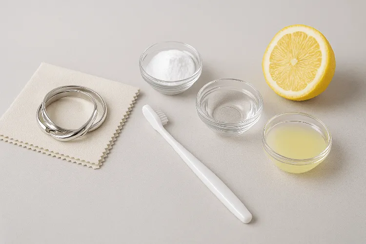 Essential silver cleaning tools: cloth, toothpaste, baking soda, vinegar. Essential silver cleaning tools: cloth, toothpaste, baking soda, vinegar.