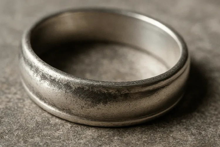 Silver jewelry tarnishing due to oxidation. Silver jewelry tarnishing due to oxidation.