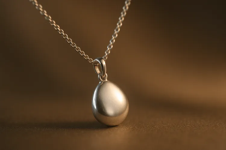 Elegant silver pendant glowing softly in the light. Elegant silver pendant glowing softly in the light.