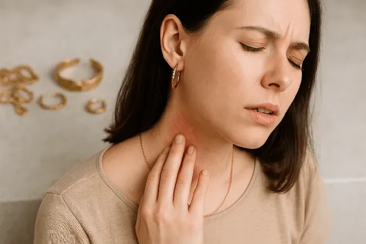 Skin irritation from jewelry - Red rash due to non-hypoallergenic metals Skin irritation from jewelry - Red rash due to non-hypoallergenic metals