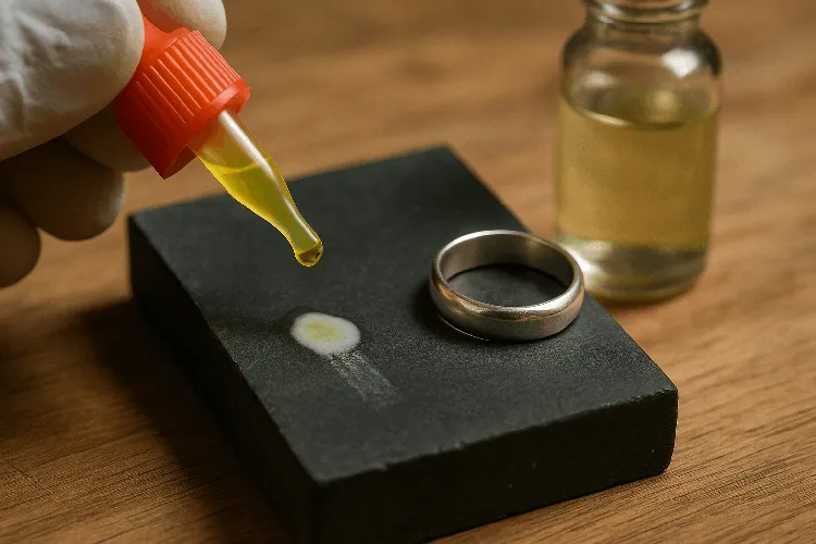 Chemical test for silver authenticity with nitric acid. Chemical test for silver authenticity with nitric acid.