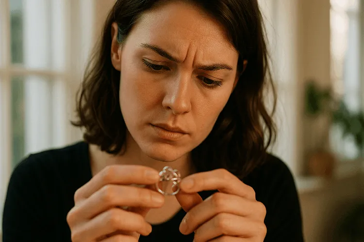 Person examining silver jewelry. Person examining silver jewelry.