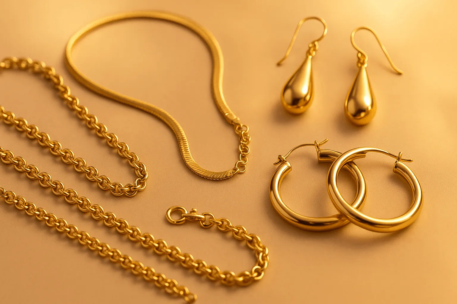 Elegant brass jewelry collection with shiny pieces