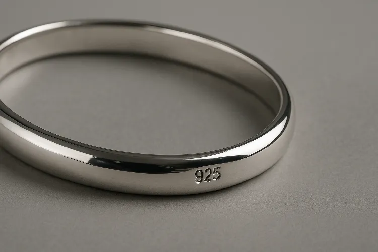 Close-up of sterling silver bracelet showing 925 stamp Close-up of sterling silver bracelet showing 925 stamp
