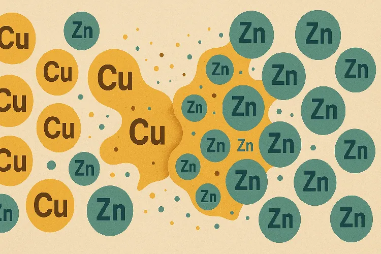 Illustration showing copper and zinc composition of brass Illustration showing copper and zinc composition of brass