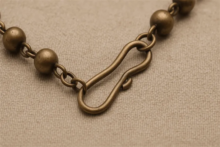 Hook and eye clasp on vintage necklace. Hook and eye clasp on vintage necklace.