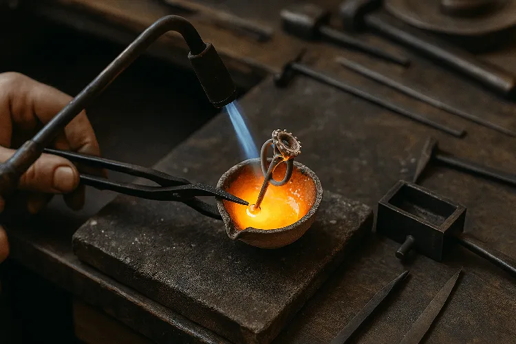 Jewelry craftsmanship showing the casting and handcrafting process Jewelry craftsmanship showing the casting and handcrafting process