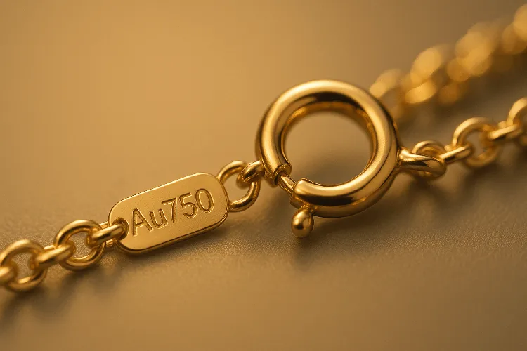 18k gold necklace with 'Au750' stamp. 18k gold necklace with 'Au750' stamp.