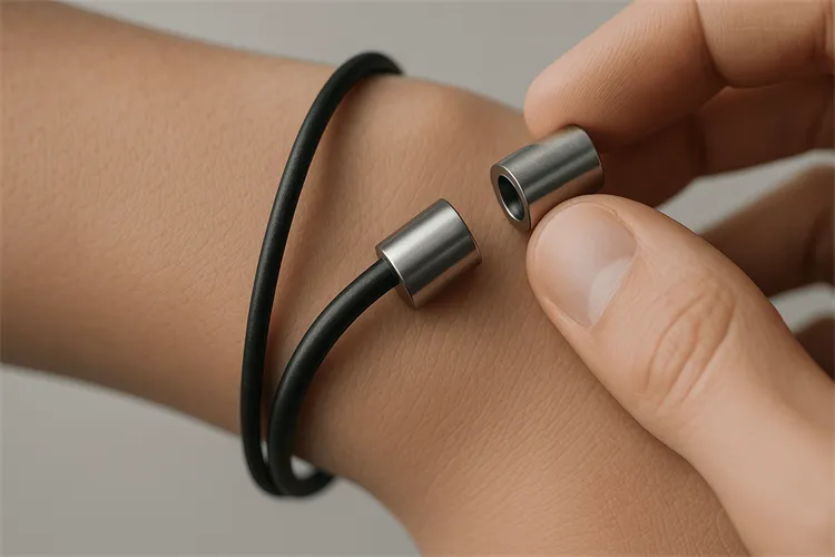 Magnetic clasp on minimalist bracelet. Magnetic clasp on minimalist bracelet.