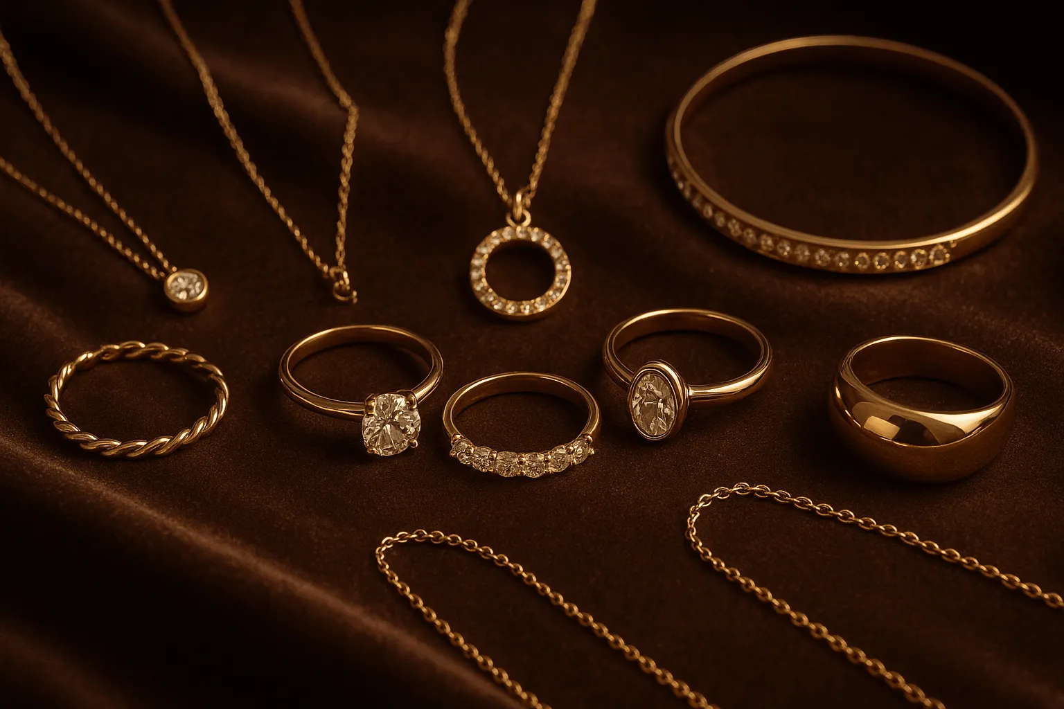Jewelry collection on velvet surface