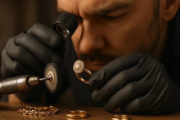 Jewelry quality control and finishing touches before final approval Jewelry quality control and finishing touches before final approval