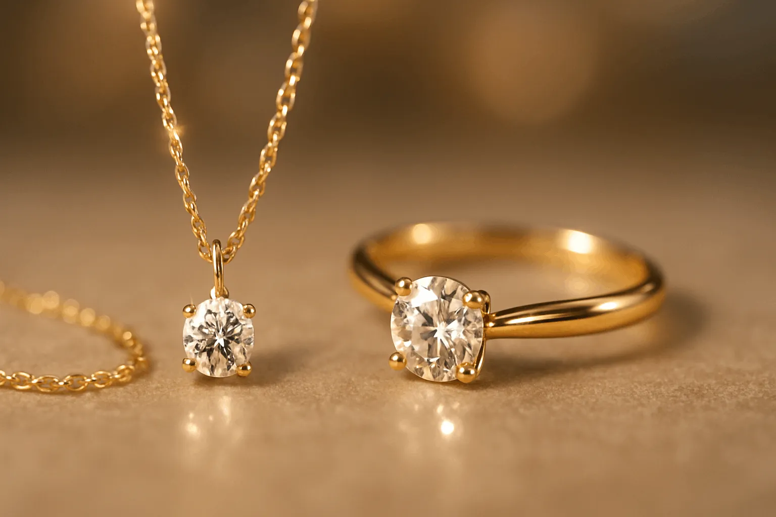 14K gold jewelry sparkling in light