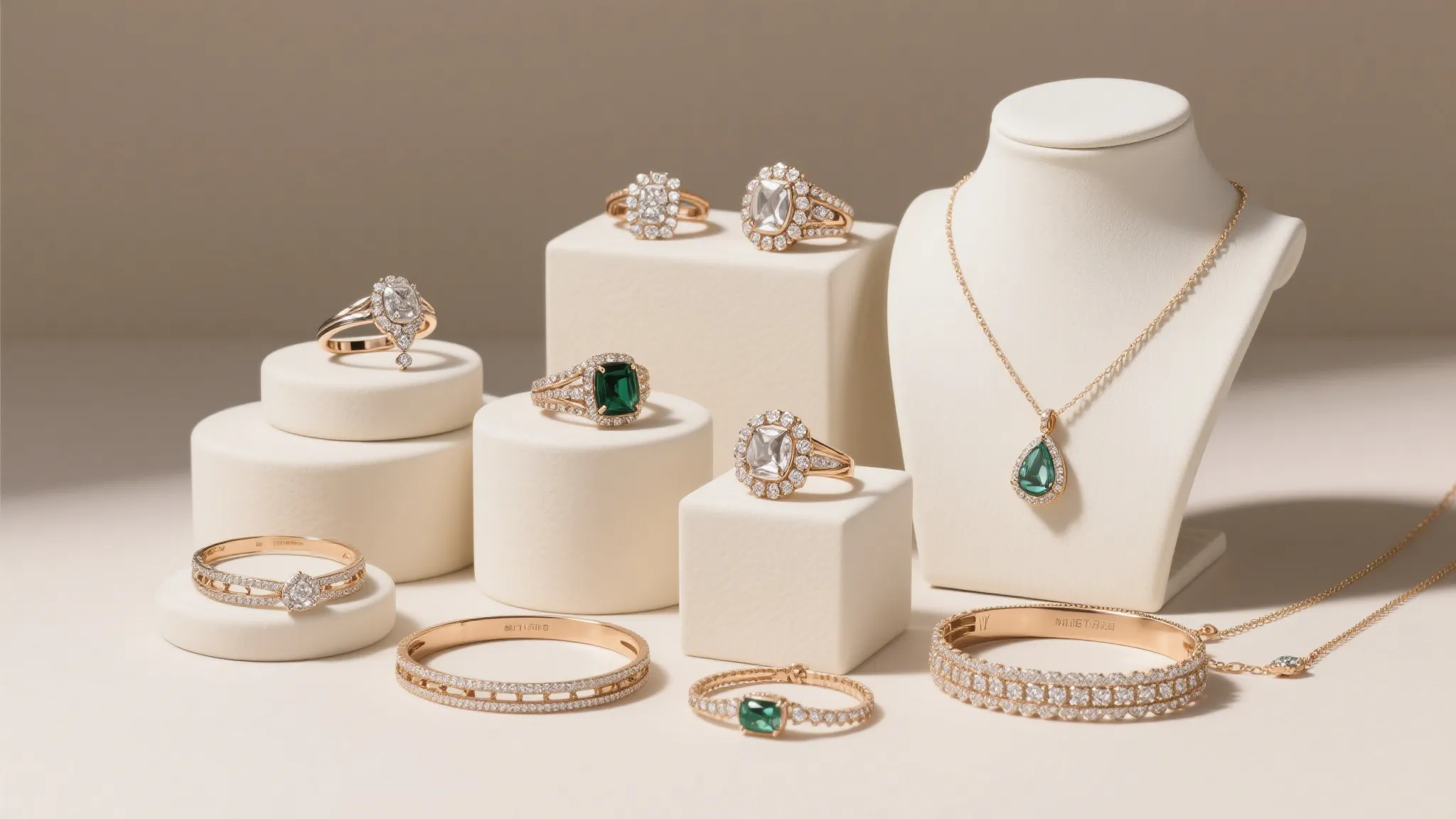 Collection of wholesale jewelry including rings, necklaces, and bracelets
