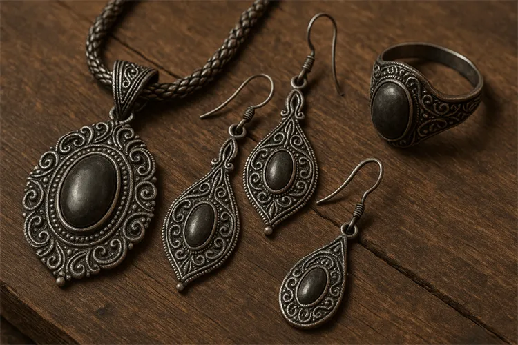 Darkened oxidized silver jewelry with vintage appeal. Darkened oxidized silver jewelry with vintage appeal.