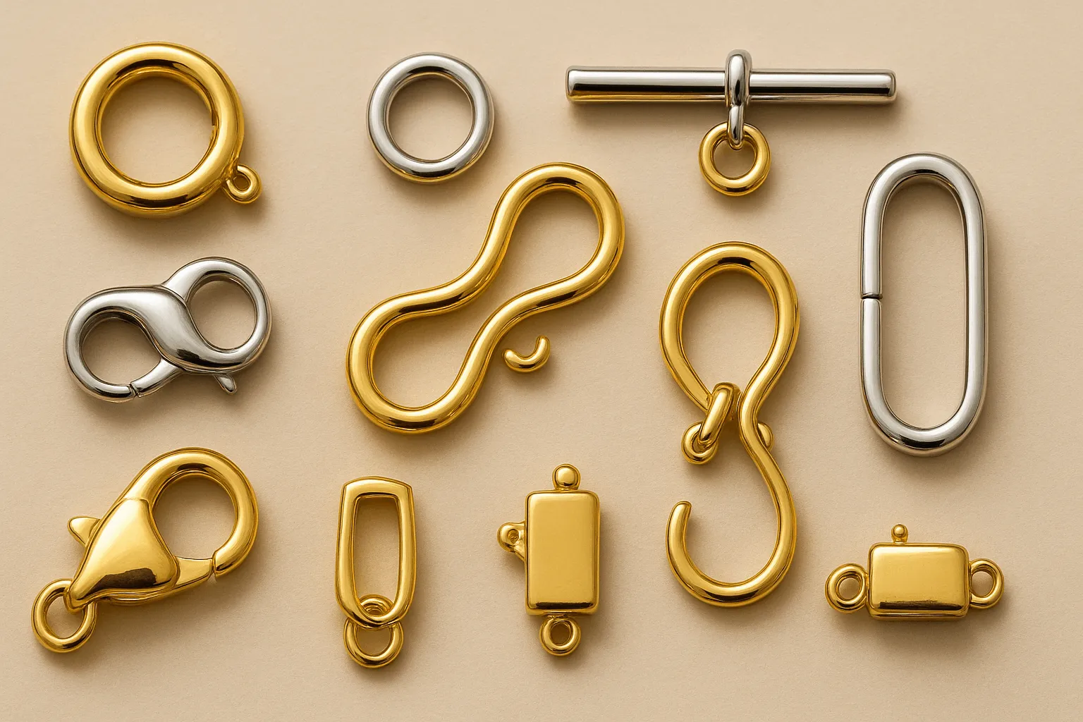 Various elegant jewelry clasps and closures.