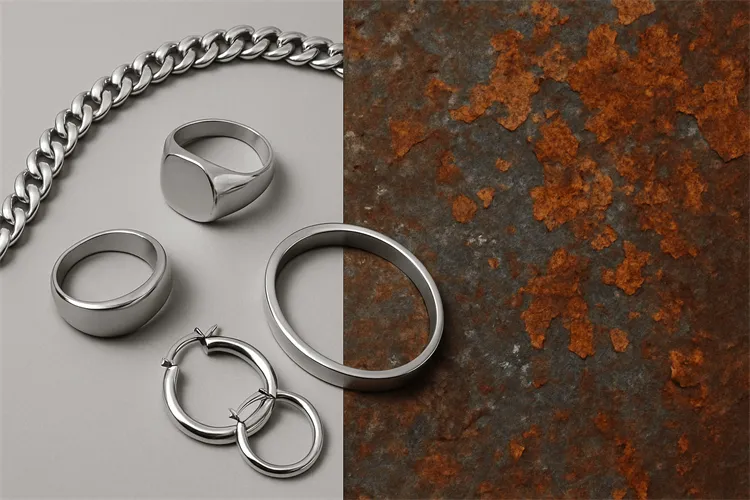 Comparison of stainless steel jewelry and rusted metal Comparison of stainless steel jewelry and rusted metal
