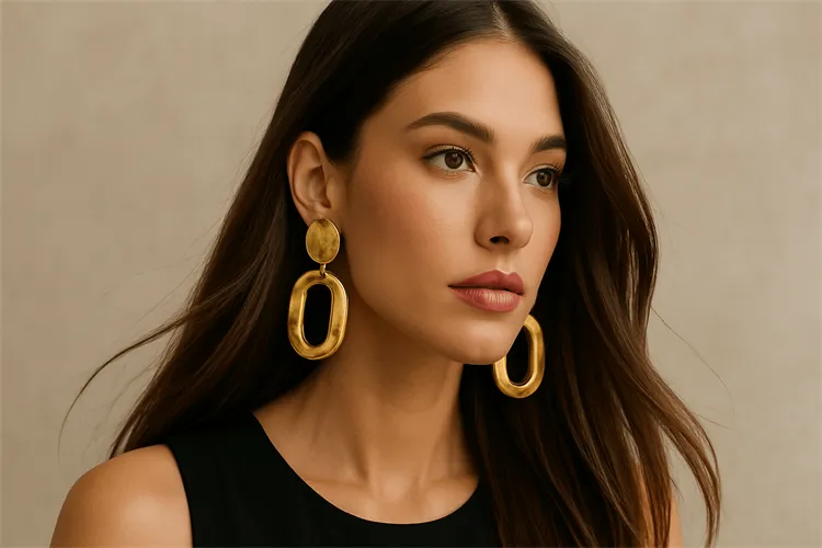 Bold statement earrings with long hair Bold statement earrings with long hair