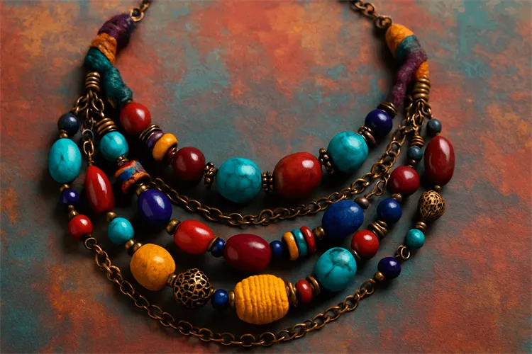 Colorful and eclectic mixed media necklace for creative style Colorful and eclectic mixed media necklace for creative style