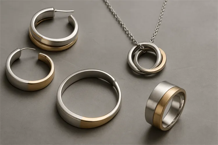 Silver alloy jewelry with a modern design. Silver alloy jewelry with a modern design.