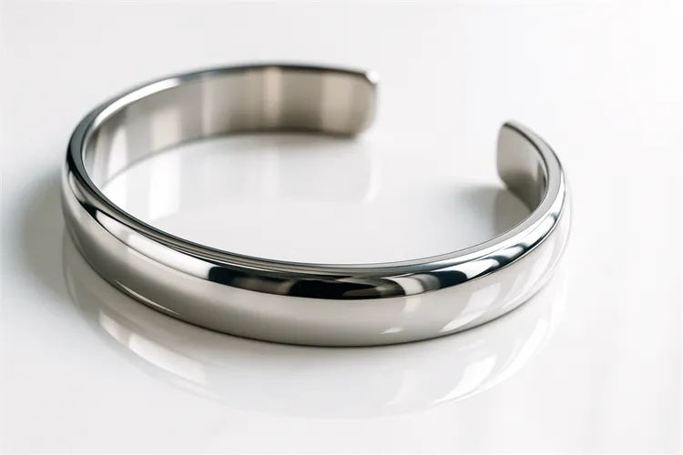 Stainless steel bracelet shining on a reflective surface Stainless steel bracelet shining on a reflective surface
