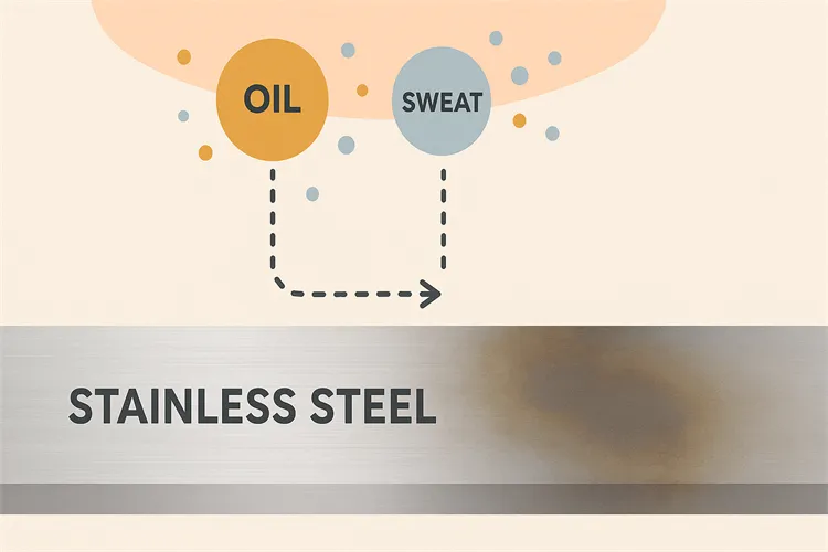 Personal factors like sweat and oils can cause discoloration in stainless steel jewelry. Personal factors like sweat and oils can cause discoloration in stainless steel jewelry.