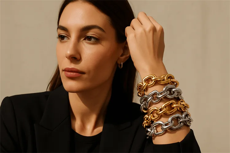 Chunky chain bracelets in gold and silver for bold statement looks Chunky chain bracelets in gold and silver for bold statement looks