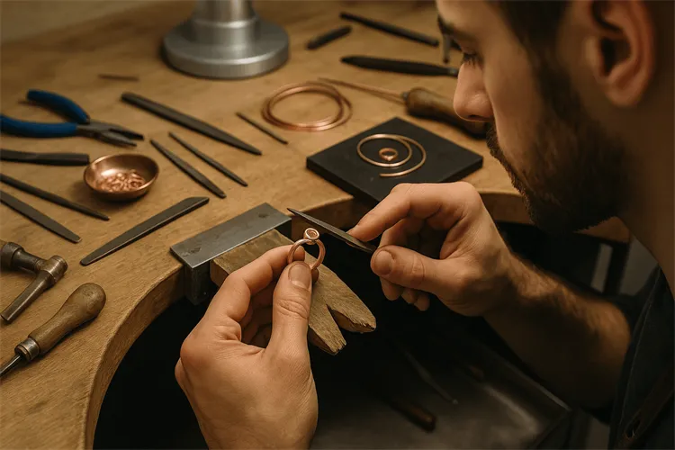Craftsman creating custom rose gold jewelry Craftsman creating custom rose gold jewelry