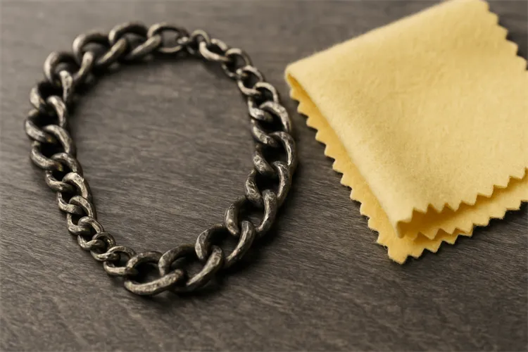 Fixing tarnished necklaces with a silver polishing cloth Fixing tarnished necklaces with a silver polishing cloth