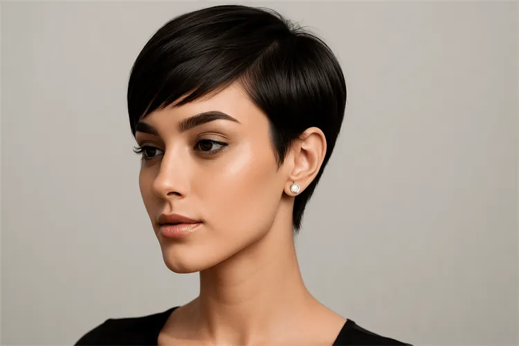 Pixie haircut with diamond studs Pixie haircut with diamond studs