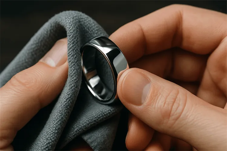 Polishing stainless steel ring to restore shine Polishing stainless steel ring to restore shine