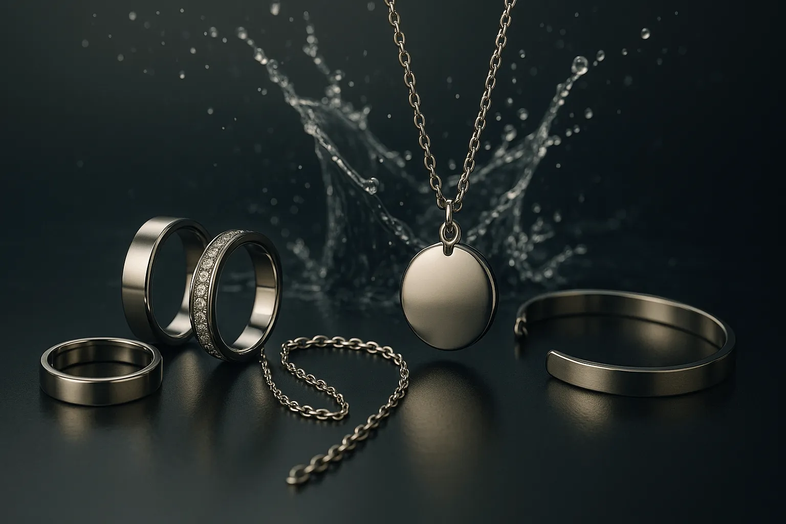 Stainless steel jewelry with water splash effect
