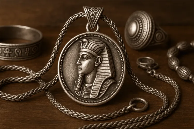 Ancient Egyptian silver jewelry symbolizing purity. Ancient Egyptian silver jewelry symbolizing purity.