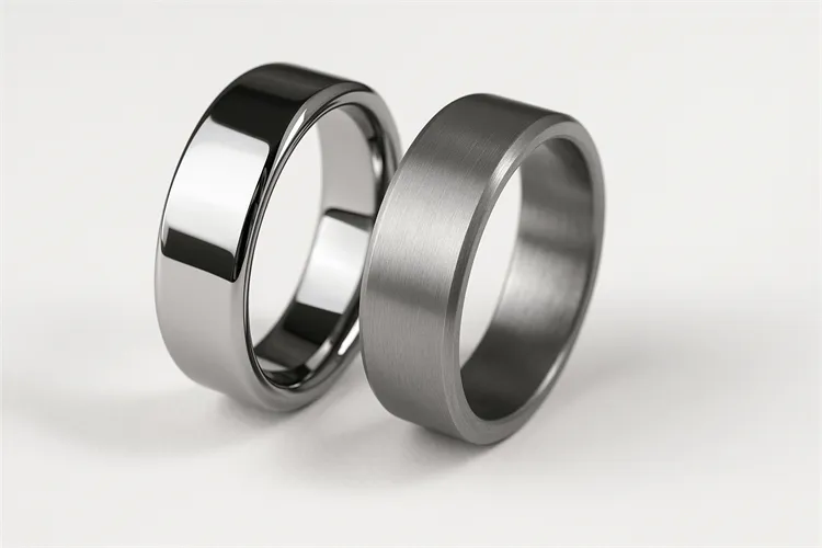 High-polish and matte tungsten rings showing versatility. High-polish and matte tungsten rings showing versatility.
