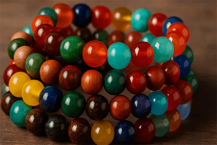 Colorful beaded bracelets with gemstones and wood for a personalized style Colorful beaded bracelets with gemstones and wood for a personalized style