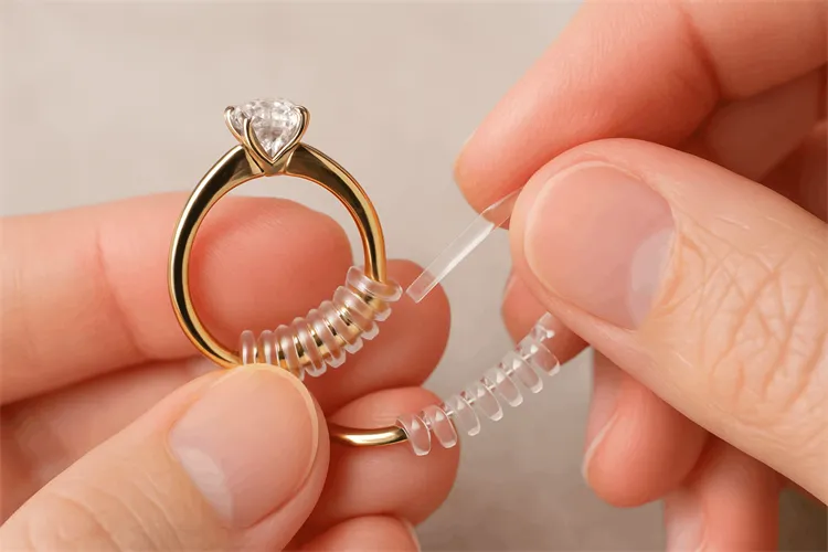 Ring adjuster being applied to a ring for a perfect fit Ring adjuster being applied to a ring for a perfect fit
