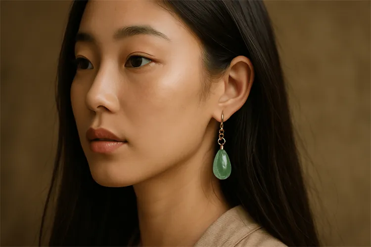 Traditional jade earrings with long hair Traditional jade earrings with long hair