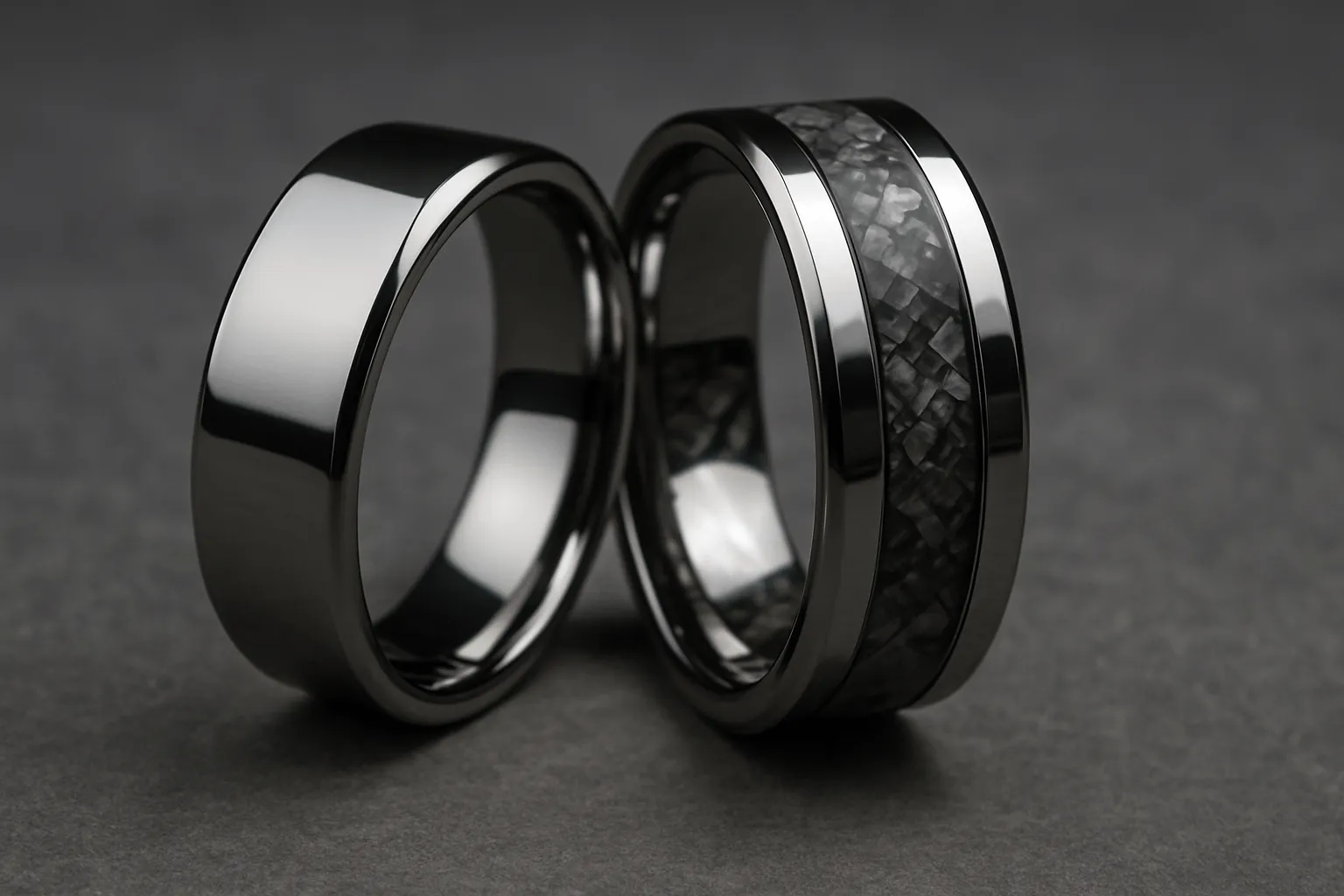 Two tungsten rings showcasing durability and modern design.