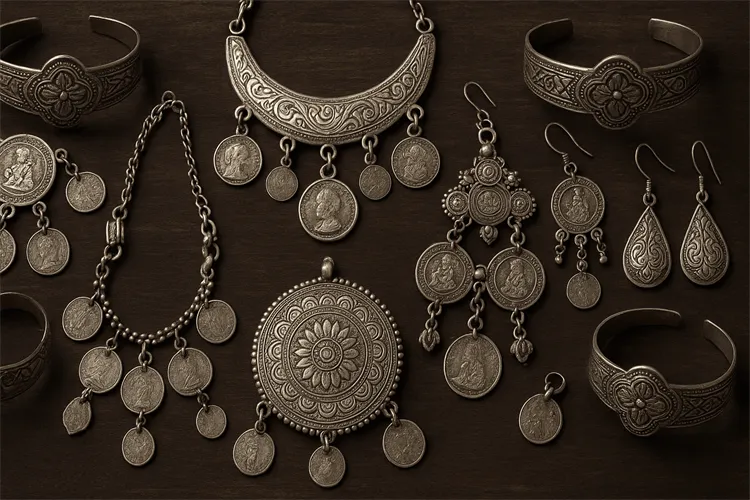 Vintage coin silver jewelry with traditional designs. Vintage coin silver jewelry with traditional designs.