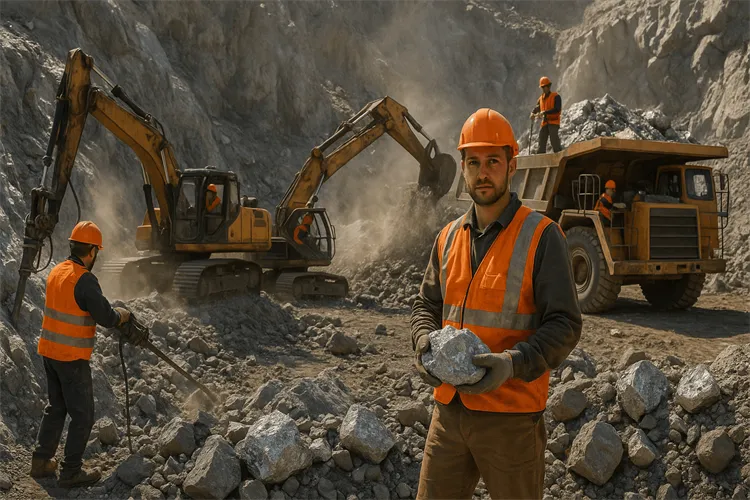Mining site with silver ore being extracted. Mining site with silver ore being extracted.