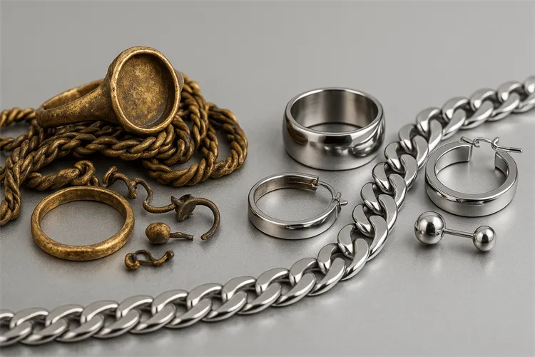 Tarnished vs. pristine stainless steel jewelry Tarnished vs. pristine stainless steel jewelry