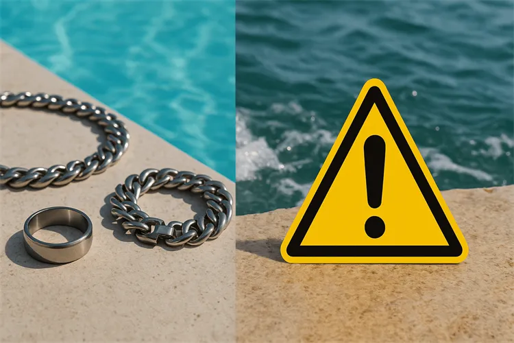 Caution: Avoid wearing stainless steel jewelry in saltwater or chlorine Caution: Avoid wearing stainless steel jewelry in saltwater or chlorine