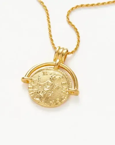 Coin pendant stainless steel necklace with engraved details