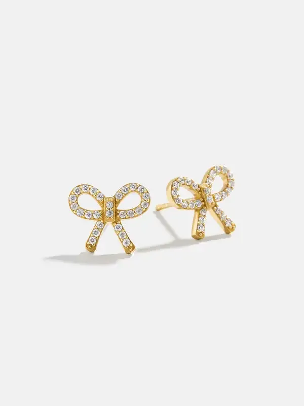 Stainless steel bow stud earrings with sparkling stones