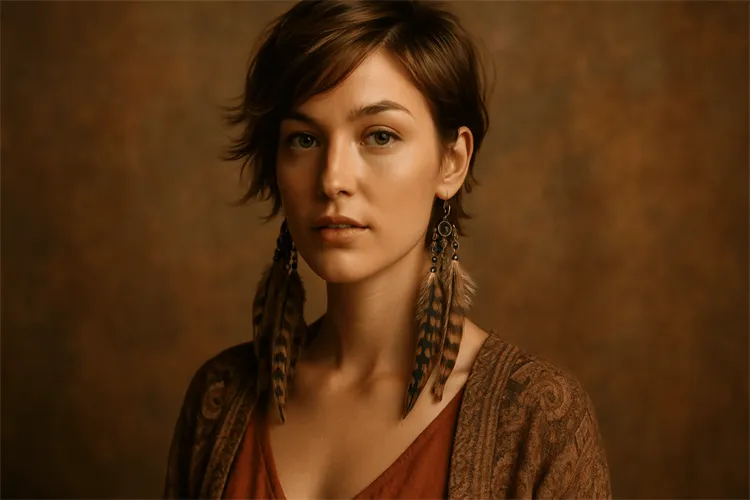 Feather earrings with short hair for a boho style Feather earrings with short hair for a boho style