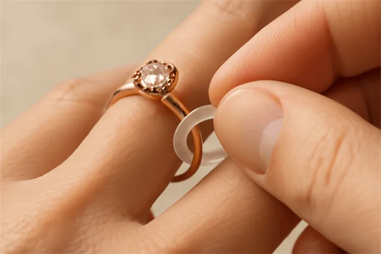 Temporary spacer being used to make a ring fit snugly. Temporary spacer being used to make a ring fit snugly.
