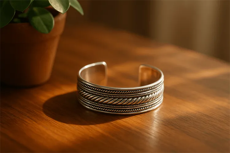 Restored silver bracelet with natural sunlight glow. Restored silver bracelet with natural sunlight glow.